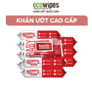 (HÀNG CÔNG TY) Thùng 10 gói khăn ướt quốc dân Happy Kids EcoWipes gói 80 tờ không mùi khăn ướt trẻ em siêu tiết kiệm