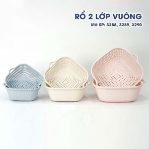 Rổ Nhựa Đựng Đồ Vuông 2 Lớp Việt Nhật (MS:3288/3289/3290) - Bộ Rổ Kèm Chậu Hứng Nước Rửa Rau Củ Quả Tiện Lợi Dieulinhshop