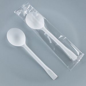 100pcs Disposable Spoon Individually Wrapped | Black & White Plastic Spoons for Yogurt Fast Food Dessert & Baking