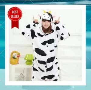 Kostum Sapi Lucu Baju Pesta Panjang Baju Badut Wanita Lucu Busui Cosplay Onesie Hewan Sapi Dewasa