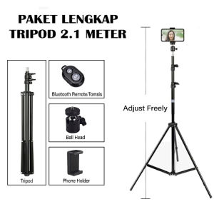 Tripod Besi 2.1m Free Holder HP Mini Ball Head Tomsis Remote Bluetooth