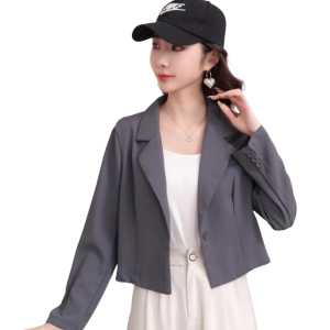 Vernice Collection Blazer Crop Top Long Sleeves S-M Lapel Collar No Pocket Both Casual and Formal Wear Women *8635