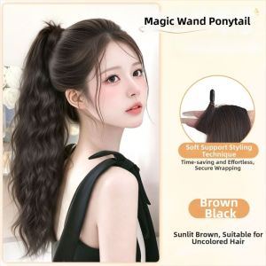 XYAX Tổng hợp Tóc giả đuôi ngựa sóng nước Thanh lịch Linh hoạt Tóc đuôi ngựa dài xoăn nhiều lớp Cổ điển Tóc nối Tóc giả đuôi ngựa tự cuốn Dành cho phụ nữ