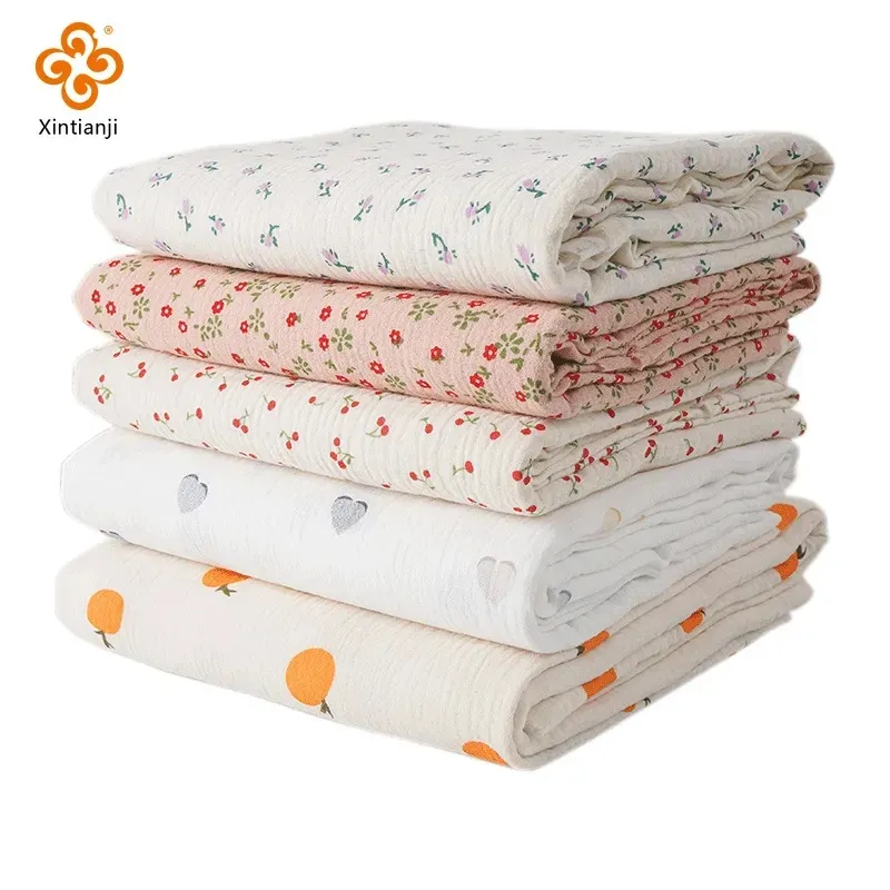 Pure Cotton Double Layer Printed Gauze Crepe Fabric Diy Crinkled Seersucker  Baby Clothes TJ7383