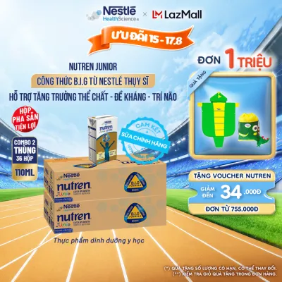 Bộ 2 Thùng 36 Hộp Sữa Pha Sẵn NESTLÉ NUTREN JUNIOR Thụy Sĩ Công Thức BIG Tăng Trưởng Thể ChấtTrí NãoĐề Kháng 110ML 1-10 tuổi