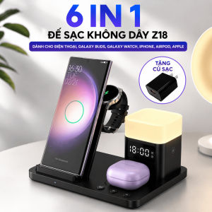 Đế sạc nhanh không dây 6 IN 1 dành cho thoại Samsung GalaxyGalaxy BudsGalaxy WatchIphoneAirpod Apple