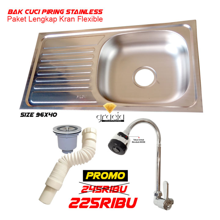 Bak Cuci Piring Wastafel Stainless Set Tempat Cuci Piring 96cm SET