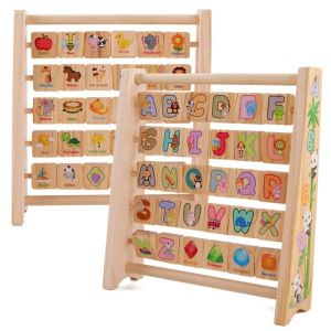ALLUCK English Alphabet Learning Letter Board Flip Board Childrens Educational Learning Wooden Aids Arithmetic Bead Abacus  Intelligence Developm Letter Cognitive Toys Early Education