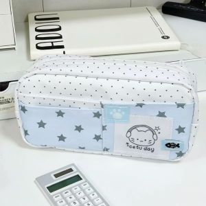 COMEMECO Multi-layer Pen Bag Portable Large Capacity Stationery Pouch Kawaii Polka Dot Pen Box Students Gift