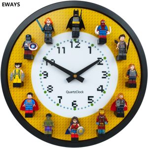 Lego Blocks Wall Clock Avengers Movie Animation Cartoon Wall Decoration Gifts For Children Creative Building Block Wall Clock