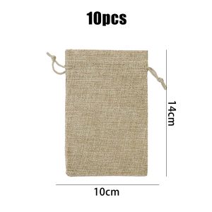10pcs Christmas Burlap Storage Bag Present Candy Snack Gifts Packaging Pouches Linen Drawstring Bags Wedding Party Home Decoration