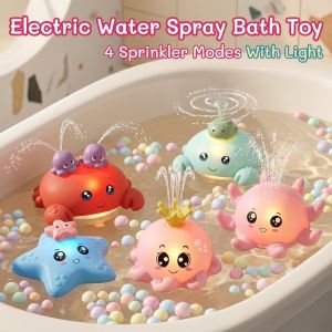 Kids Bath Toy Electric Water Spray Colorful Light 4 Sprinkler Nozzles Safe Abs Waterproof Toddlers