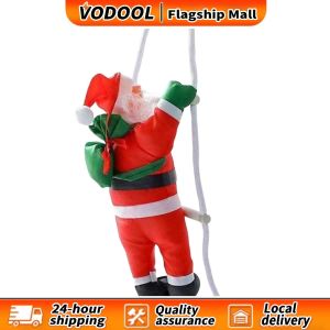 Seasonal Holiday Home Decor Santa Claus Climbing Rope Pendant Bright Red and White for Christmas and Winter Festivities