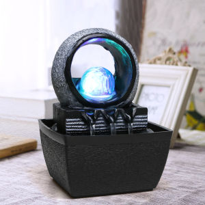 Modern Standing Water Fountain Tabletop Rolling Ball w/ LED & Quiet Pump