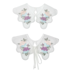 Embroidery Colorful Flower Detachable Collar Elegant Lace Shawl Faux Collar Capelet Scarf for Womens Clothing Accessory