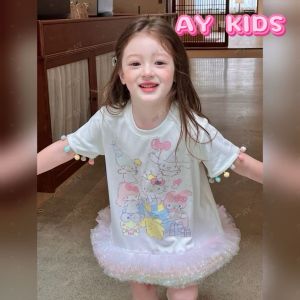 AY130 👗 เดรสเจ้าหญิงฟรุ้งฟริ้ง ลายการ์ตูนน่ารัก กระโปรงฟูพาสเทล เด็กผู้หญิงคิวท์ๆสีพาสเทลนุ่มหวานใส่ได้ทุกโอกาส