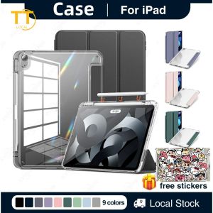 Tri-Town Transparent Acrylic Hard Tri-fold Tablet Case With Pen Slot For iPad Mini 6 iPad 9.7 5th 6th Air 3 4 5 iPad 10.2 7 8 9 10 Gen iPad Pro 11 inch 12.9 inch 2022 2021 2020 2019 Simple Clear Shockproof iPad Cover Casing With Foldable Holder Stand