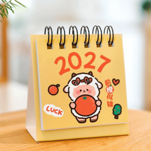 STYLETENK Mini 2027 Desk Calendar Cartoon Double Coil Monthly Planner Cute Schedule Mark Standing Flip Calendar Desktop Ornaments