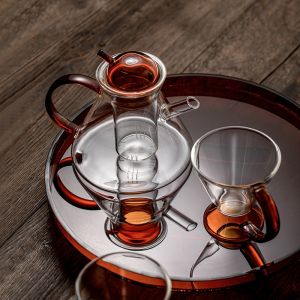 600ml Denmark Nordic Teapot Creative High Borosilicate Glass Retro Set Amber Coffee Pot Glass Tea Cup