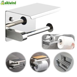 Stainless Steel Roll Paper Dispenser with Phone Holder Floating Paper Shelf Wall Mounted Paper Holder Rack for Bathroom Washroom