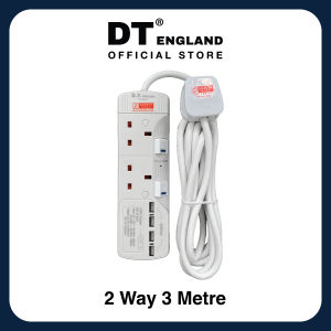 DT England 3M Extension Socket Cord With 4 USB  Approved Surge Protection  Safety Mark ( 3 Metre ) 2 / 3 / 4 / 5 / 6 Way