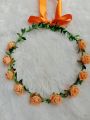 Bando Flower Crown  full bunga spon mawar pita besar. 