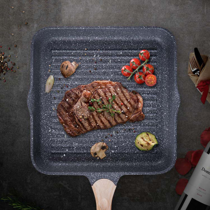 JEETEE Non Stick Square Grill Pan Flat Beef Steak Grilling Pan for Stove  28CM Granite griddle pan induction compatible Frying Pan Multifunctional 