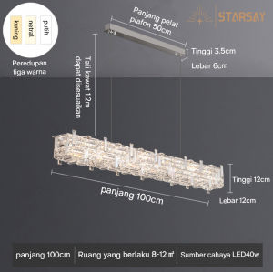 Lampu Gantung Kristal 100cm mewah sederhana Meja Makan Ruang Ruang Tamu  Restoran Kristal Chandelier Modern ⭐Garansi&3Warna⭐cxq