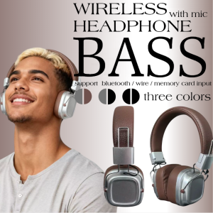 Panoramic Sound Wireless Bluetooth Headphones with Mic Noise Cancellation Mic with Auxiliary TF Card Input 12 Hours Playback 200 Hours Standby