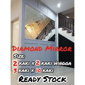 Diamond Mirror Set Size Dari 2 Kaki x 2 Kaki Hingga 10 Kaki x 10 Kaki - Ready Stock Mirror Diamond Cermin Diamond Grand Mirror Wainscoting Cermin Wainscoting PVC Wainscoting Kayu Wainscoting Accent Wall Battren Wall Decor Wall Art Wall deco Cermin dinding
