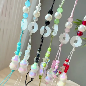 Handmade Lucky Gourd quyến rũ hạt Acrylic Keychain cho điện thoại thoải mái dây bện Móc chìa khóa túi xách nữ trang trí