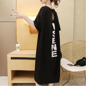 SSeE เสื้อยืดตัวยาวของคุณฤดูร้อนขนาดพิเศษนักเรียนสไตล์เกาหลีทรงหลวมไซส์ใหญ่เว้าหลังยาวถึงเข่าเสื้อผ้าผู้หญิงแขนสั้น