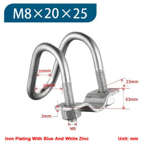 M8 Galvanized Double Pipe Clamp U-shaped Screw Cross Bolt Steel Pipe Connector Fixing Clamp Cross Tube Rolling
