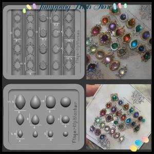 【Jumpping】 กรอบรูปพลอยแม่พิมพ์ศิลปะเล็บโปร่งใสแบบ3D แม่พิมพ์แกะสลักแบบทำจากซิลิโคนอุปกรณ์ตกแต่งเล็บแบบทำมือ