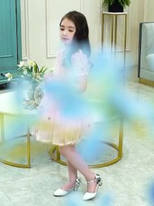 Đầm lưới tay ngắn mùa hè cho bé gái phong cách ngọt ngào đầm thêu ren in ngọc trai cho trẻ em