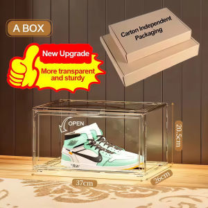 HETEE Clear Magnetic Shoe Storage Box Stackable Acrylic Organizer with Display Rack for Sneaker Collection Space Saving