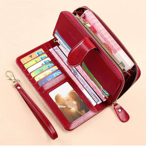 BANYANU Travel Ladies Wallet Card Holder Anti RFID Genuine Leather Coin Long Purse for Women Blue Black Color