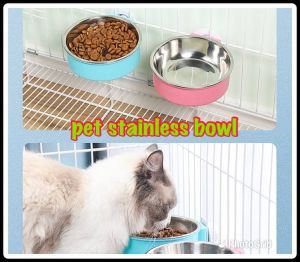 Tempat Letak Bekas Makanan Kucing  dan Anjing Pet Cat Bowl Stainless Steel Hanging Cage Bowls Feeder Cats Dogs Rabbit 碗不锈钢吊笼