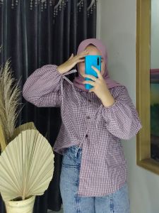 KARIN BLOUSE/atasan terbaru/kotak kotak/pakaian warna/blouse lucu/L