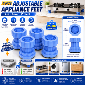 LENODI Universal Adjustable Height Appliance Riser Foot Pads 4PCS Anti Slip Anti Vibration Mat for Washing Machine Gas Stove Refrigerator Cabinet Sofa