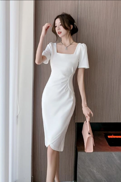 midi dress putih Tandria White Smocked Sleeveless Midi Dress