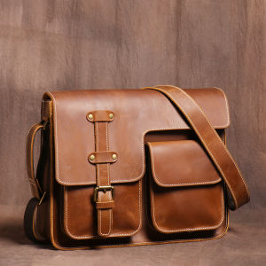 Men And Women Crazy Horse Cowhide Shoulder Messenger Bag Genuine Leather Retro Business Fashion Multifunction Large Capacity Sling Bag For Man NASVA