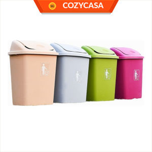 【COZYCASA】Plastic round Swing Lid Colorful Dust Bin Waste Trash dustbin