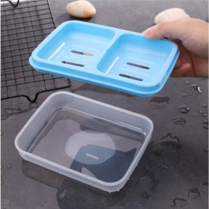 2-Grid Plastic Soap Box Sealed with Cover Double Grid Soap Box Portable Soap Storage Box