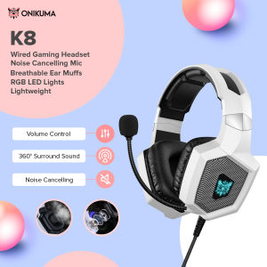 Onikuma K8 Wired Stereo Gaming Headphones With Mic LED Lights RGB Full Oval Ear Cover Heavy Bass Ultimate Gaming Headsets Microphone Mobile Phone PC NoteBook Xbox PS4