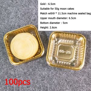 100pcs Tray Mooncake Warna Emas Kotak Kemasan/Makanan Kue Bulan