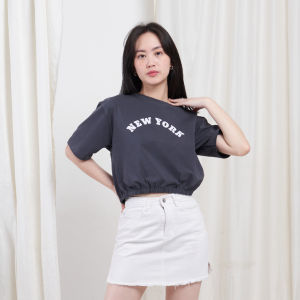 QUEENTIN Kaos Wanita Crop Karet 0764 Combed Spandex Polos Lengan Pendek