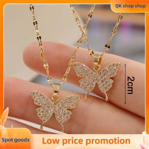 ✨QK shop✨ Korean Fashion Golden Pendant Butterfly Necklace for Women neck chain Stainless steel Jewelry Female