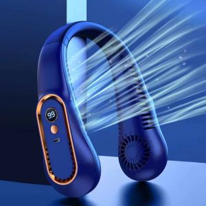 JINGKE Digital Display Hanging Neck Fan 3500/7000MAH Portable Bladeless Electric Fan Silent USB Rechargeable Lazy Mini Fan 5-speed Adjustable Neck Fan Cooler