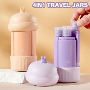 PTK52 4 in 1 ชุดขวดเดินทางซิลิโคน กันรั่วซึม ว่างเปล่า ขวดจ่ายของเหลว เครื่องมือบรรจุขวดย่อย 60มล. ขวดโลชั่น โลชั่นทาผิว